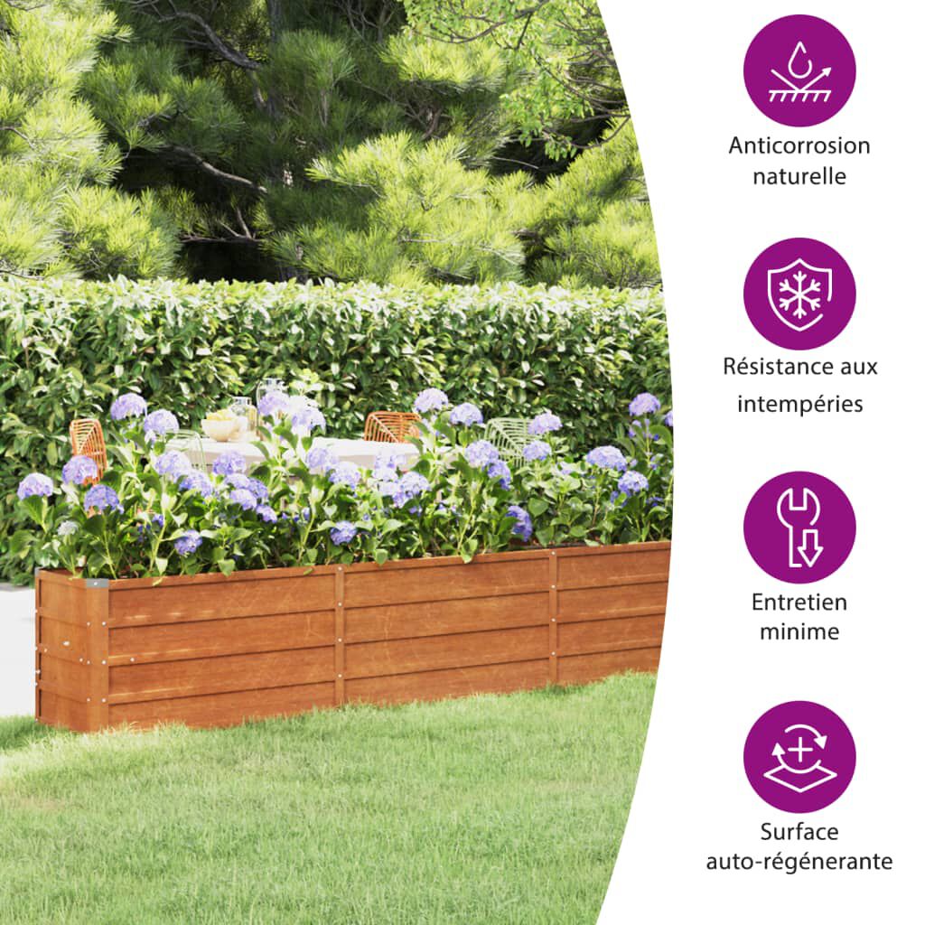 VidaXL Lit Surélevé De Jardin En Acier Corten - Jardinière Surélevée Robuste Pour Patio, Terrasse Et Balcon - Bac à Fleurs Idéal Pour Plantes Et Légumes