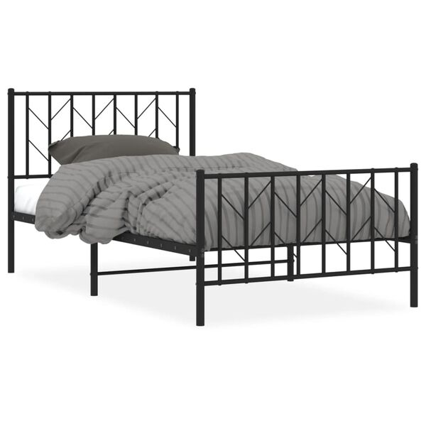 vidaXL Cadre de lit m&eacute;tal sans matelas avec pied de lit noir 100x190cm