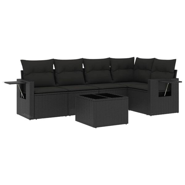 vidaXL Salon de jardin 6 pcs avec coussins noir r&eacute;sine tress&eacute;e