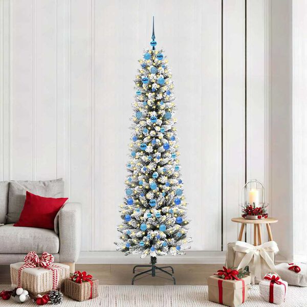 vidaXL Sapin de No&euml;l artificiel Blanc 210 cm PVC, m&eacute;tal et plastique