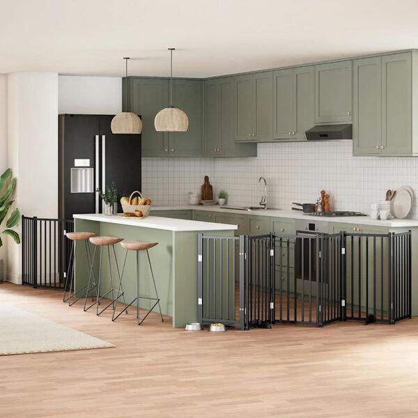 vidaXL Barri&egrave;re pour chien porte pliable 9 panneaux noir bois peuplier