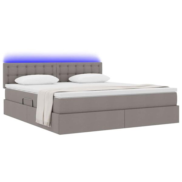 vidaXL Lit avec rangement et LED avec matelas Taupe 180 x 200 cm tissu
