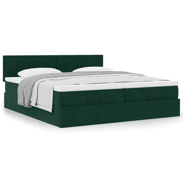 vidaXL Cadre de lit ottoman avec matelas vert fonc&eacute; 160x200 cm velours