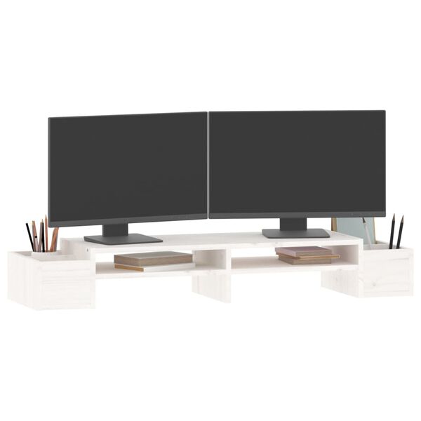 vidaXL Support de moniteur Blanc 100x27,5x15 cm Bois de pin solide