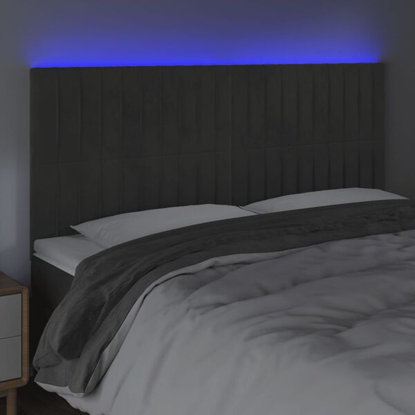 vidaXL T&ecirc;te de lit &agrave; LED Gris fonc&eacute; 180x5x118/128 cm Velours