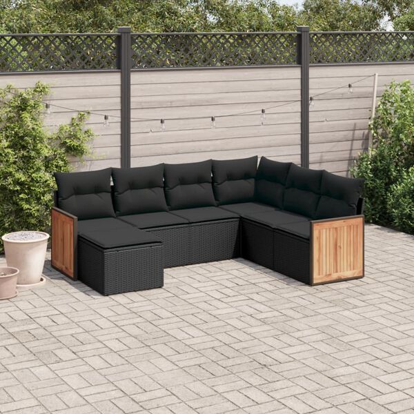 vidaXL Salon de jardin 7 pcs avec coussins noir r&eacute;sine tress&eacute;e