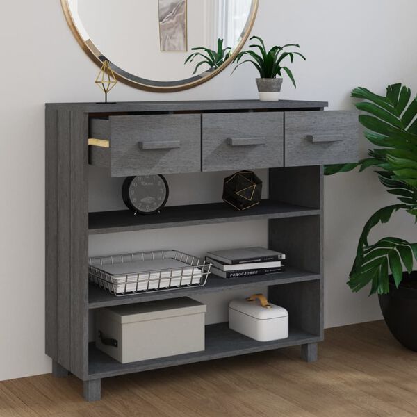 vidaXL Table console HAMAR Gris foncé 90x35x90 cm Bois massif de pin