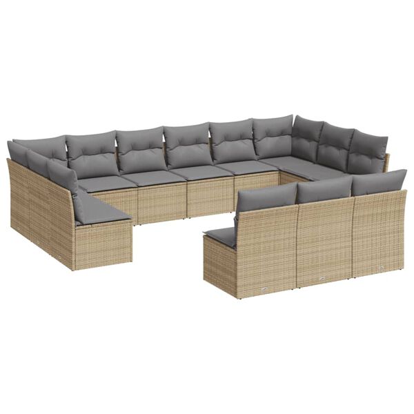 vidaXL Salon de jardin avec coussins 13 pcs beige r&eacute;sine tress&eacute;e