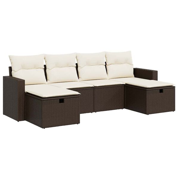vidaXL Salon de jardin avec coussins 6 pcs marron résine tressée