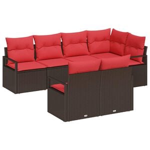 vidaXL Ensemble de canap&eacute; de jardin 7 pc Marron et rouge polyrotin