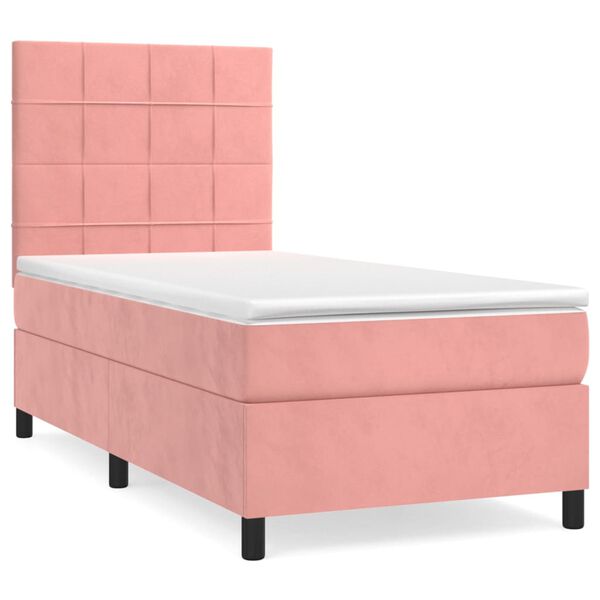 vidaXL Sommier &agrave; lattes de lit avec matelas Rose 90x190 cm Velours