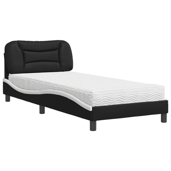 vidaXL Lit avec matelas Hvar noir et blanc 90x190 cm similicuir