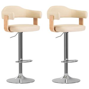 vidaXL Tabourets de bar lot de 2 cr&egrave;me bois courb&eacute; et similicuir