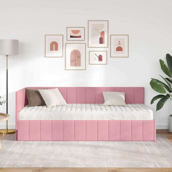 vidaXL Cadre de lit d'angle avec matelas Rose 80 x 200 cm Velours