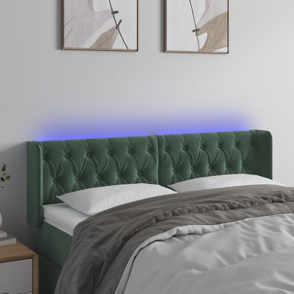 vidaXL T&ecirc;te de lit &agrave; LED Vert fonc&eacute; 147x16x78/88 cm Velours