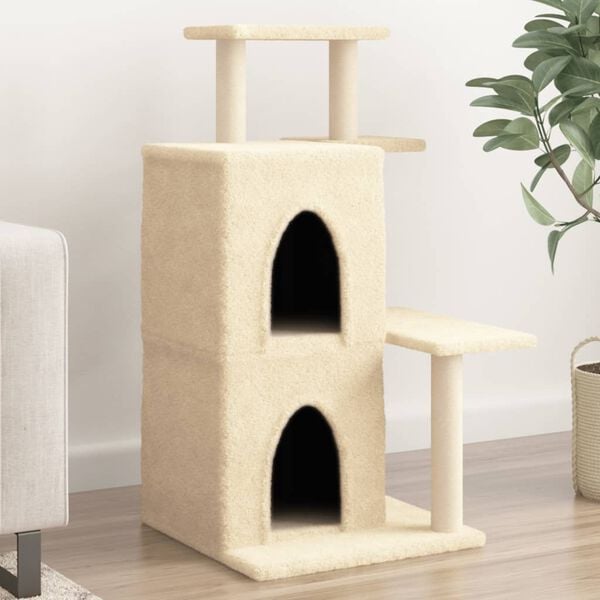 vidaXL Arbre &agrave; chat avec griffoirs en sisal cr&egrave;me 97 cm