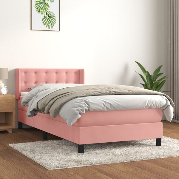 vidaXL Sommier &agrave; lattes de lit avec matelas Rose 90x200 cm Velours