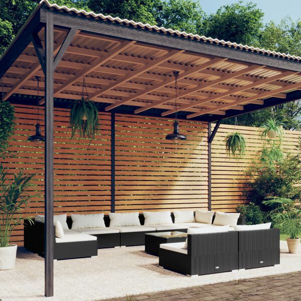 vidaXL Salon de jardin 10 pcs avec coussins Noir R&eacute;sine tress&eacute;e