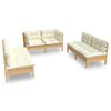 vidaXL Salon de jardin 6 pcs avec coussins cr&egrave;me Bois de pin massif