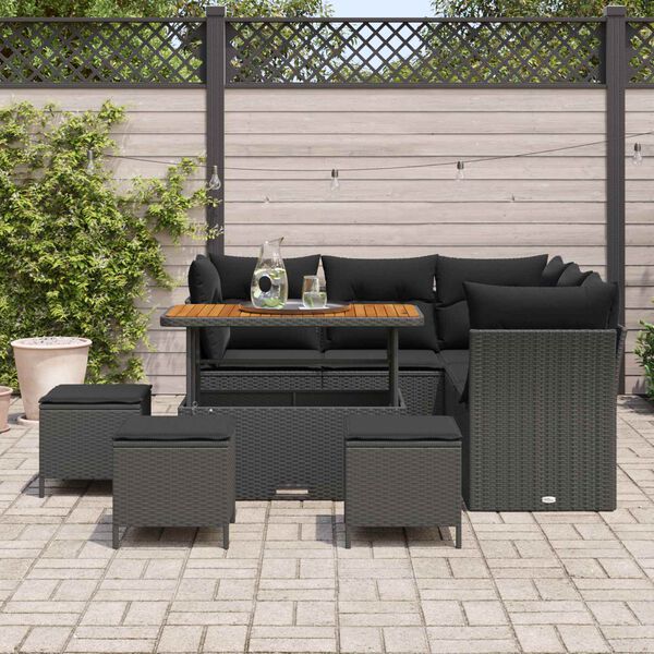 vidaXL Ensemble de canap&eacute; de jardin 9 pcs Noir polyrotin