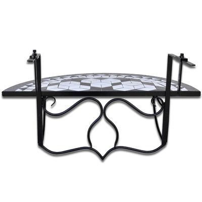 vidaXL Table suspendue de balcon Noir et blanc Mosaïque