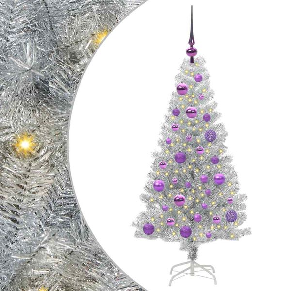 vidaXL Sapin de No&euml;l avec 150 LED avec support Argent 120 cm PET