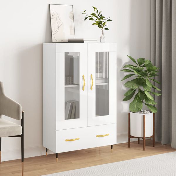 vidaXL Buffet haut blanc brillant 69,5x31x115 cm bois d'ing&eacute;nierie