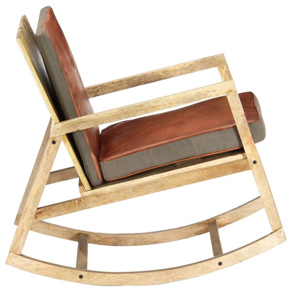 vidaXL Chaise à bascule Marron Cuir véritable et manguier massif