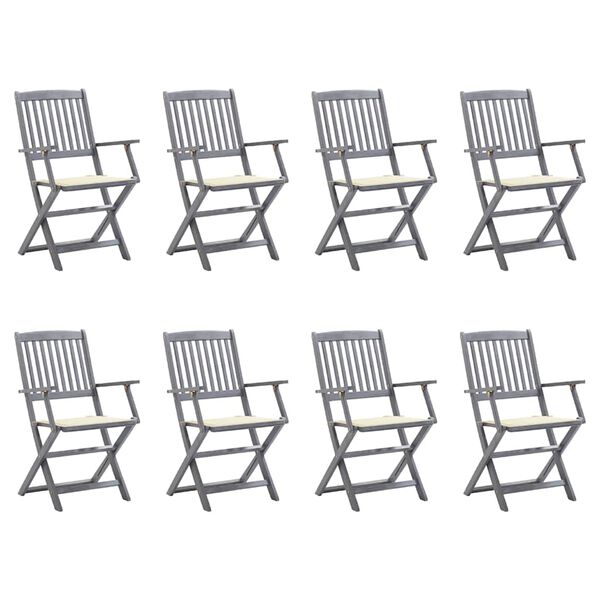 vidaXL Chaises pliables d'extérieur lot de 8 et coussins Bois d'acacia