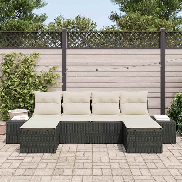 vidaXL Ensemble de canapé de jardin 4 pcs Noir et Crème polyrotin