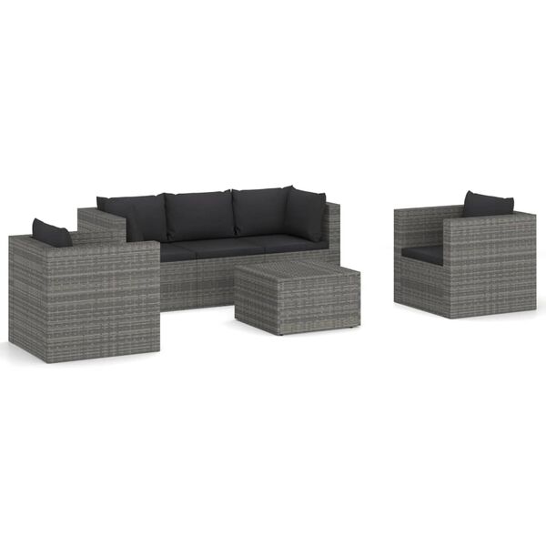 vidaXL Salon de jardin 4 pcs avec coussins r&eacute;sine tress&eacute;e gris