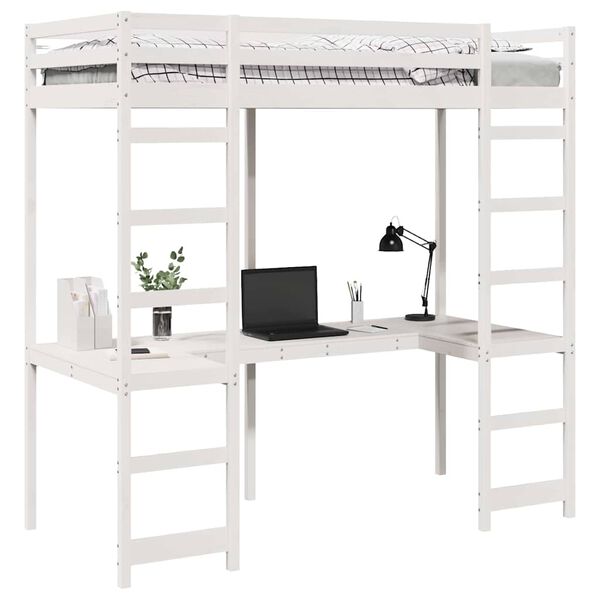 vidaXL Cadre de lit mezzanine Blanc 75 x 190 cm Pin massif