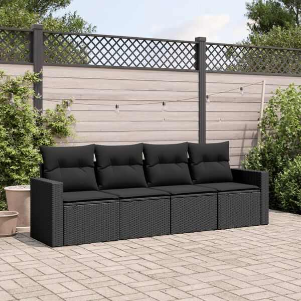 vidaXL Salon de jardin 4 pcs avec coussins noir r&eacute;sine tress&eacute;e