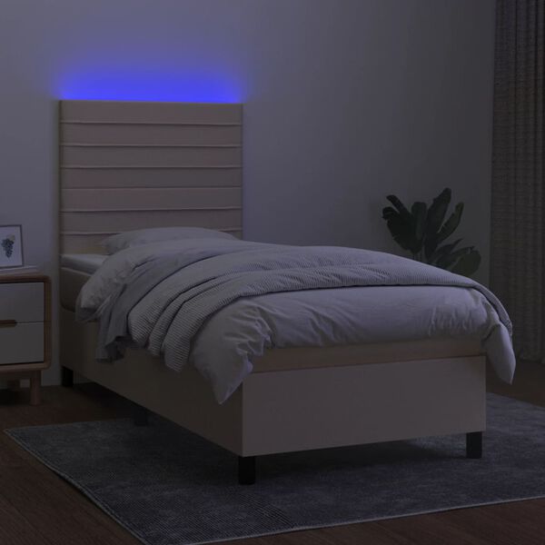 vidaXL Sommier &agrave; lattes de lit et matelas et LED Cr&egrave;me 90x190 cm Tissu