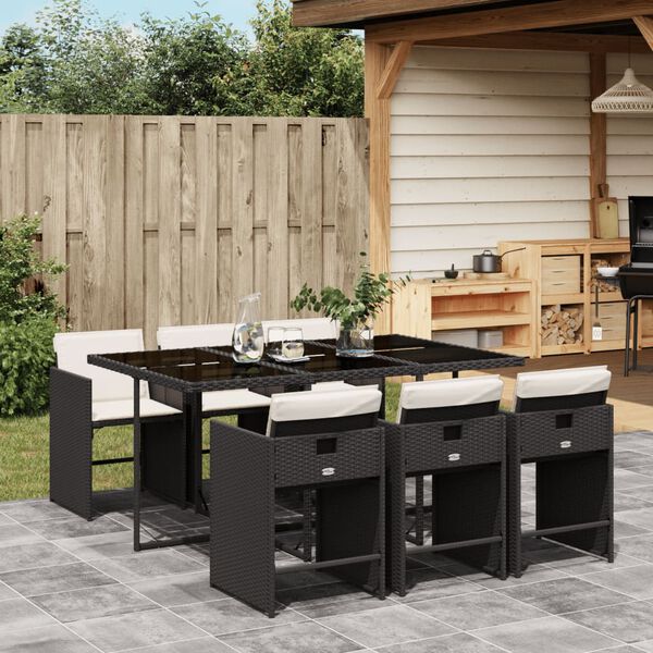 vidaXL Ensemble &agrave; manger de jardin coussins 7pcs Noir R&eacute;sine tress&eacute;e