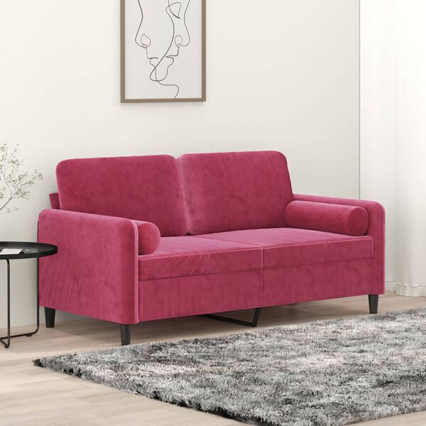 vidaXL Canap&eacute; 2 places avec oreillers bordeaux 140 cm velours