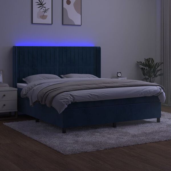 vidaXL Sommier &agrave; lattes de lit matelas et LED Bleu fonc&eacute; 180x200 cm
