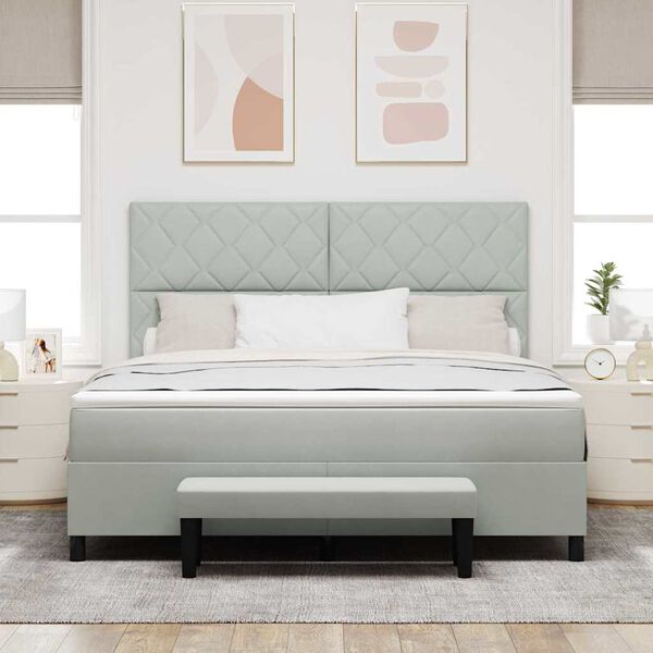 vidaXL Lit &agrave; ressorts avec matelas Gris clair 180 x 200 cm Velours