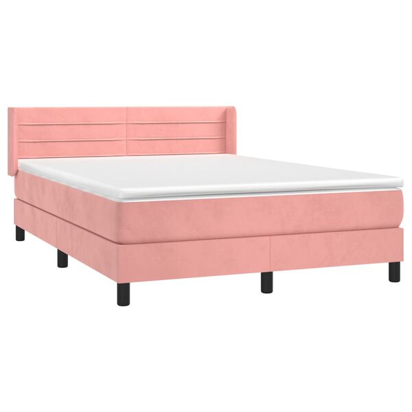 vidaXL Sommier &agrave; lattes de lit avec matelas Rose 140x190 cm Velours