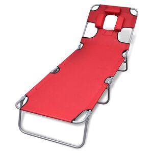 vidaXL Chaise longue avec coussin de t&ecirc;te Acier enduit de poudre Rouge