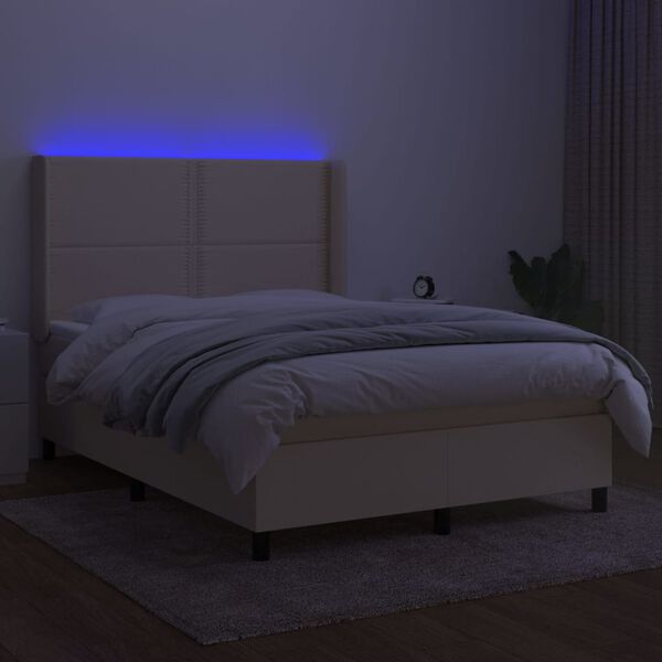 vidaXL Sommier &agrave; lattes de lit matelas LED Cr&egrave;me 140x190 cm Tissu