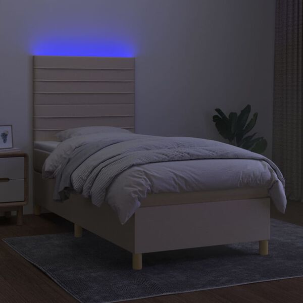 vidaXL Sommier &agrave; lattes de lit et matelas et LED Cr&egrave;me 80x200 cm Tissu