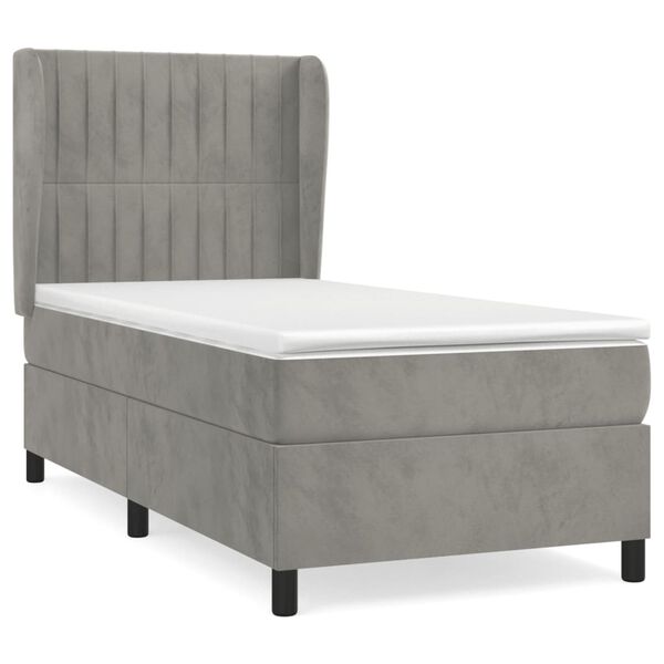 vidaXL Sommier &agrave; lattes de lit et matelas Gris clair 90x190 cm Velours