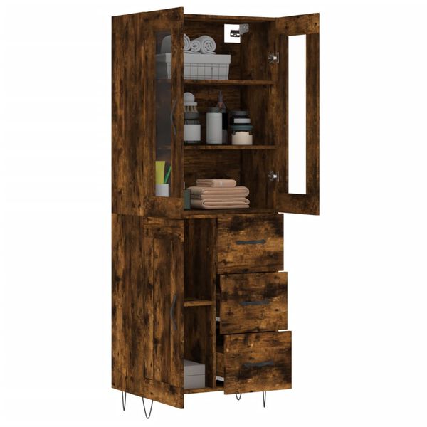 vidaXL Buffet haut Ch&ecirc;ne fum&eacute; 69,5x34x180 cm Bois d'ing&eacute;nierie