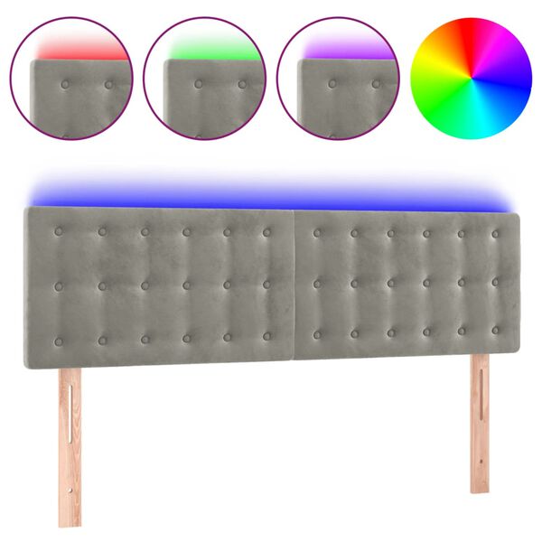vidaXL T&ecirc;te de lit &agrave; LED Gris clair 144x5x78/88 cm Velours