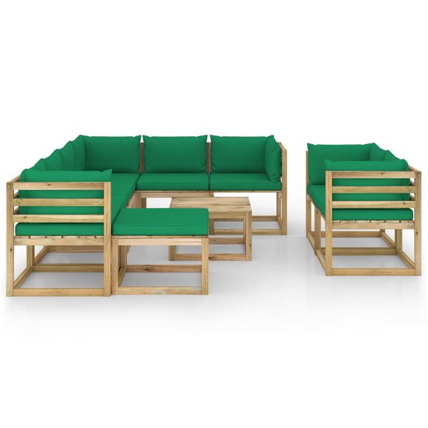 vidaXL Salon de jardin 10 pcs avec coussins bois de pin impr&eacute;gn&eacute;