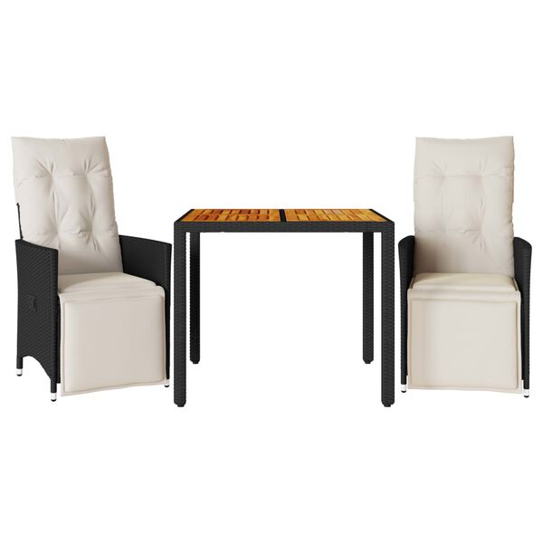 vidaXL Ensemble de bistro 3 pcs avec coussins noir r&eacute;sine tress&eacute;e