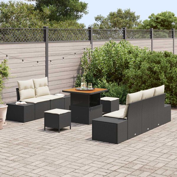 vidaXL Ensemble de canap&eacute; de jardin avec coussin 8 pcs Noir et Cr&egrave;me