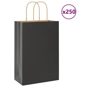 vidaXL Sacs en papier 250 pcs avec poign&eacute;es noir 21x11x31 cm