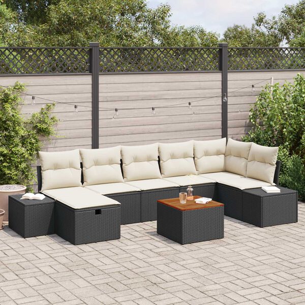 vidaXL Ensemble de canap&eacute; de jardin avec coussin 8 pcs Noir Poly rotin